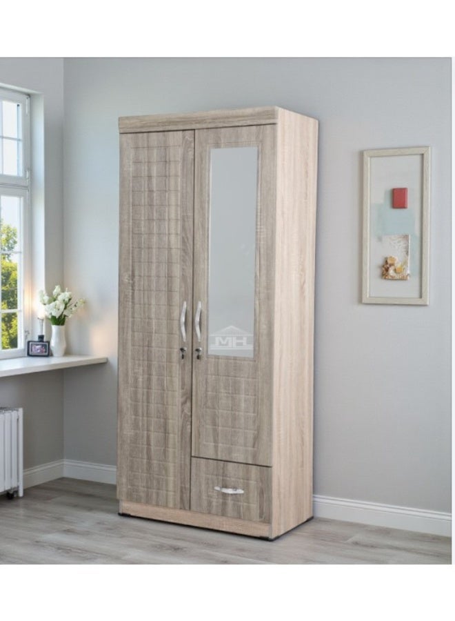 مالتي هوم فيرنيتشر 2 دروازے کی لکڑی کی الماری MH-8821 گرے کیبنٹ الماری انجینئرڈ لکڑی پرفیکٹ ماڈرن اسٹائلش ہیوی ڈیوٹی آئینے کے ساتھ - Image 1